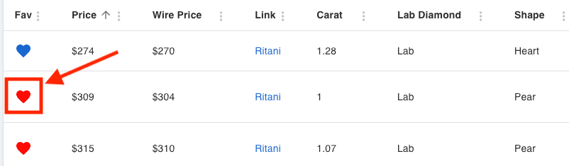 Saving your diamond favorites - step 1