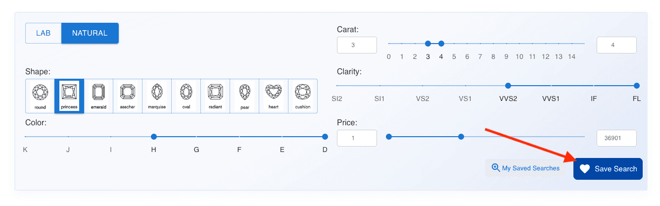 Saving your diamond search - step 1